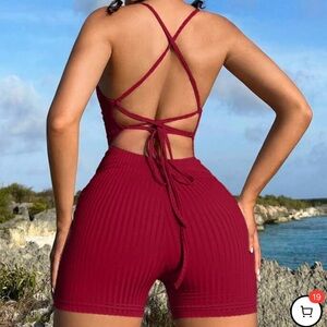 Strappy Red Backless Romper